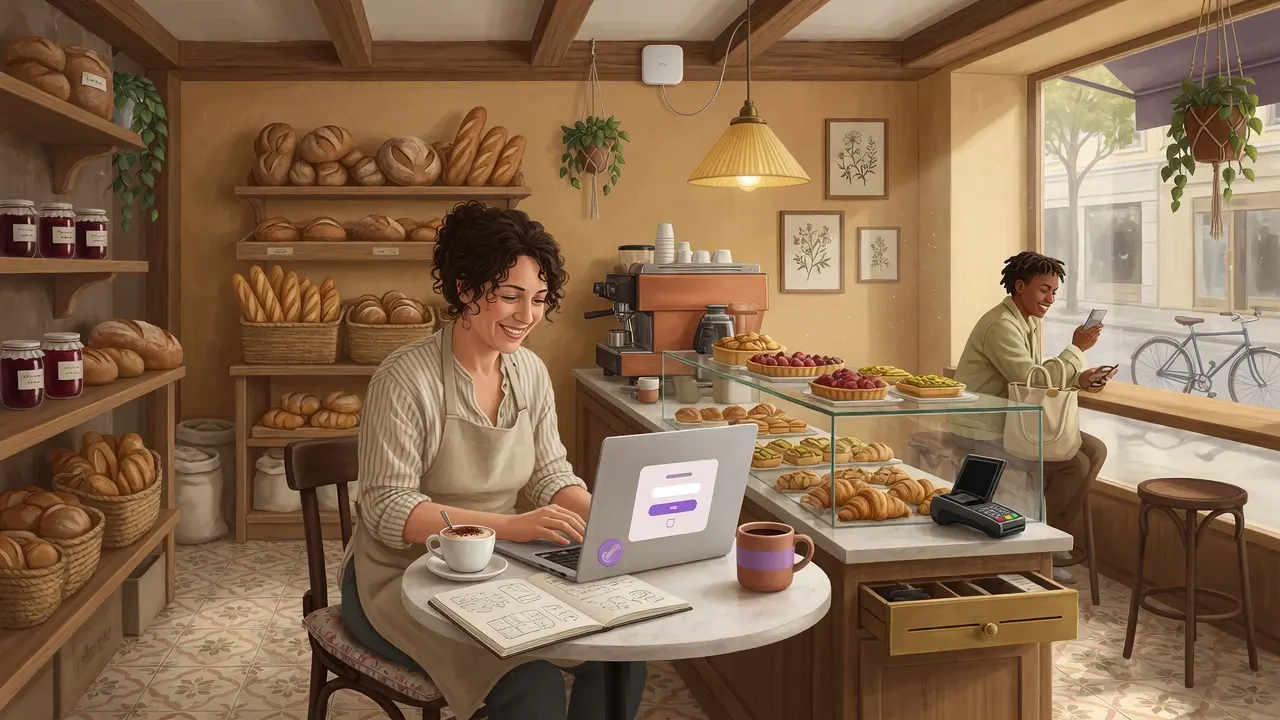 Guests in a coffee shop connecting to branded guest Wi-Fi