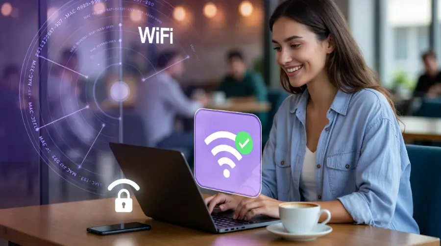 A guest working on a laptop while the network recognises the device and connects it without a login page